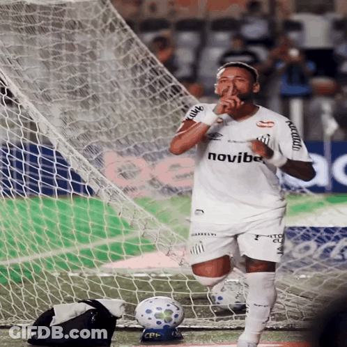 A Soccer Player Wearing A White Shirt That Says Novvibe On It GIF