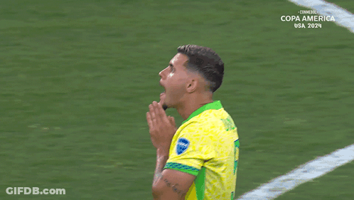 A Soccer Player Wearing A Yellow And Green Jersey With The Word Copa America On It GIF