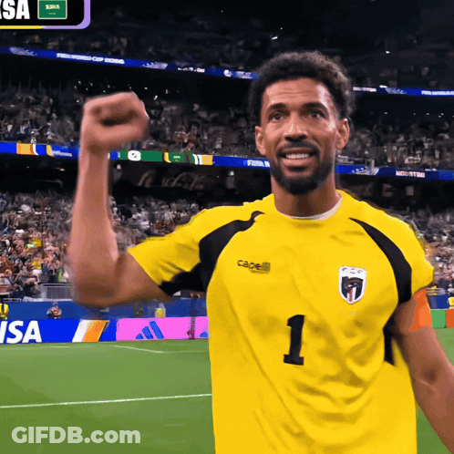 A Soccer Player Wearing A Yellow Shirt With The Number 1 On It GIF