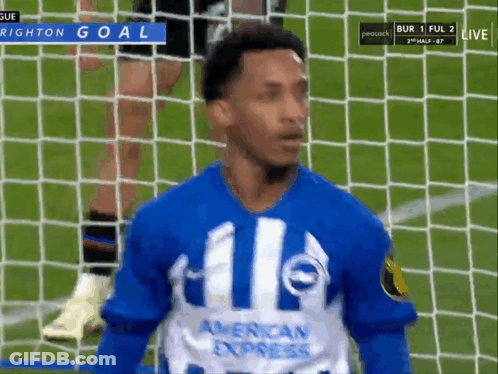 A Soccer Player Wearing An American Express Shirt Stands In Front Of The Goal GIF