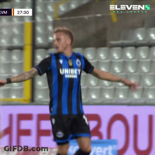 A Soccer Player Wears A Blue And Black Uniform With The Word Unibet On It GIF