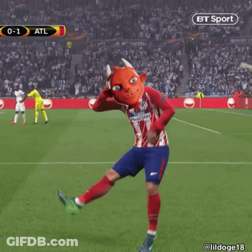 A Soccer Player With A Devil Mask On His Head Celebrates A Goal Against Atl GIF