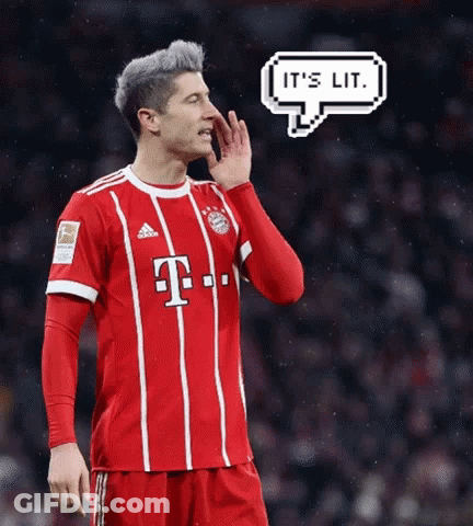 A Soccer Player With A Speech Bubble That Says It 'S Lit Behind Him GIF