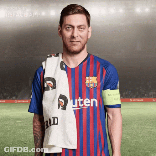 A Soccer Player With A Towel Wrapped Around His Neck That Says Rad GIF