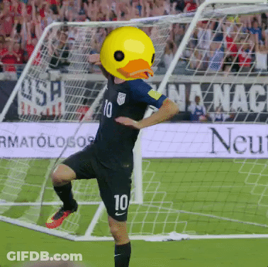 A Soccer Player With A Yellow Duck Head And The Number 10 GIF