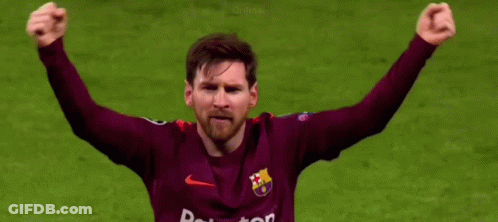 A Soccer Player With His Arms In The Air Wearing A Rakuten Jersey . GIF
