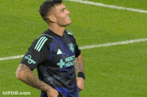 A Soccer Player With Mercy Health On His Jersey GIF