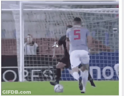 A Soccer Player With The Number 5 On His Jersey Is Kicking A Ball GIF