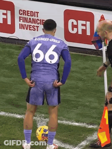 A Soccer Player With The Number 66 On His Jersey Stands On The Field GIF