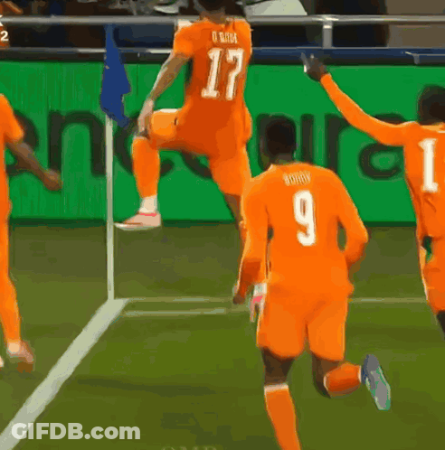 A Soccer Player With The Number 9 On His Jersey Is Jumping In The Air GIF