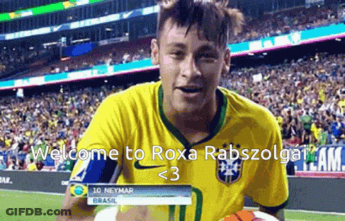 A Soccer Player With The Words Welcome To Roxa Rabszolga < 3 Below Him GIF