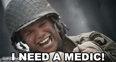 A Soldier Is Laughing And Saying `` I Need A Medic ! '' GIF
