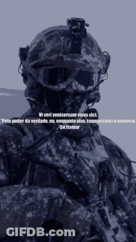 Soldier In Helmet And Goggles With Sixtamar Quote GIF