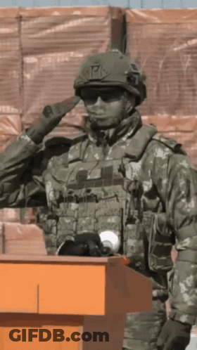 Soldier Salutes In Front Of Podium GIF