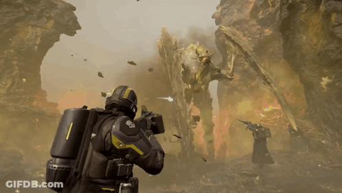 A Soldier With A Backpack Is Holding A Gun GIF