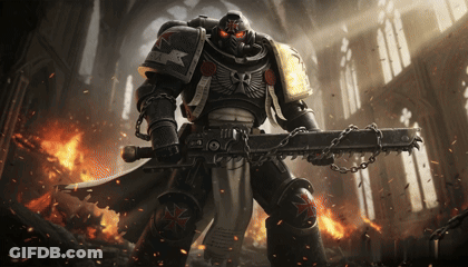 Soldier With SR Helmet Holding Chainsaw GIF