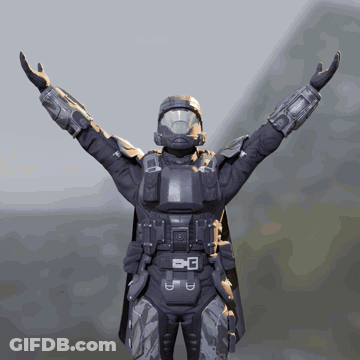A Soldier With His Arms Outstretched Has The Letter B On The Belt GIF