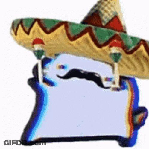 A Sombrero With A Mustache Sits On Top Of A Skateboard GIF