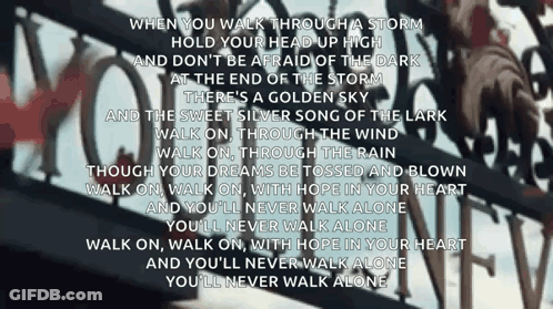 A Song That Says When You Walk Through A Storm Hold Your Head Up High And Don 'T Be Afraid Of The Dark GIF