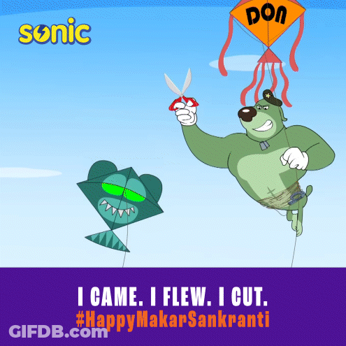 A Sonic Cartoon Shows A Dog Flying A Kite GIF