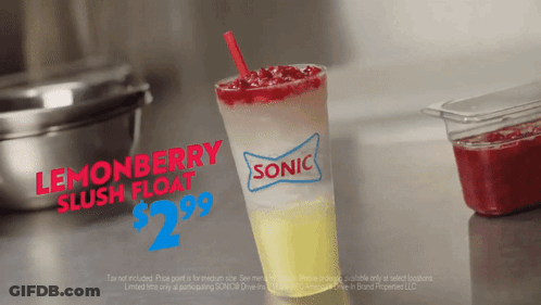 A Sonic Lemonberry Slush Float Is Being Advertised For $ 2.99 GIF