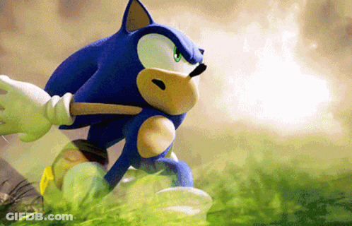 A Sonic The Hedgehog Cartoon Character Is Running Through The Grass GIF