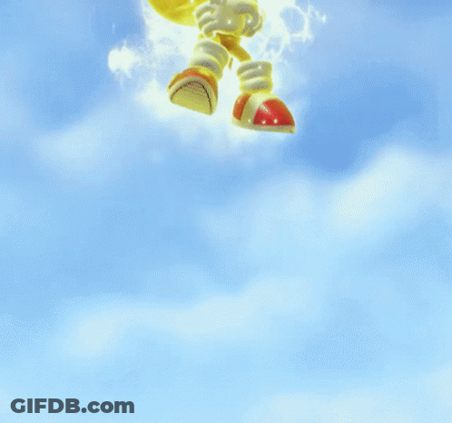 A Sonic The Hedgehog Is Flying Through The Air With A Blue Sky In The Background GIF