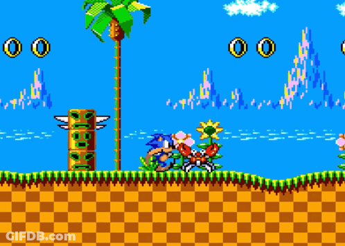 A Sonic The Hedgehog Video Game Scene With A Checkered Ground GIF