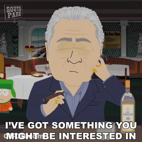 A South Park Cartoon Of A Man Smoking A Cigar And Talking On A Cell Phone GIF