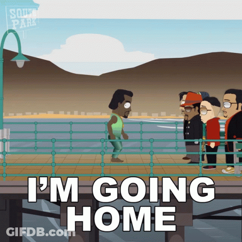 A South Park Cartoon Of A Man Walking On A Pier GIF