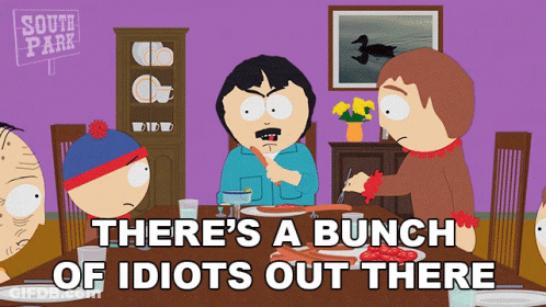 A South Park Cartoon Shows A Bunch Of Idiots Sitting Around A Table GIF