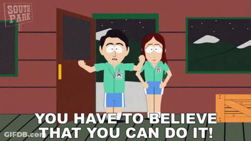 A South Park Cartoon Shows A Man And A Woman Standing In Front Of A Cabin GIF