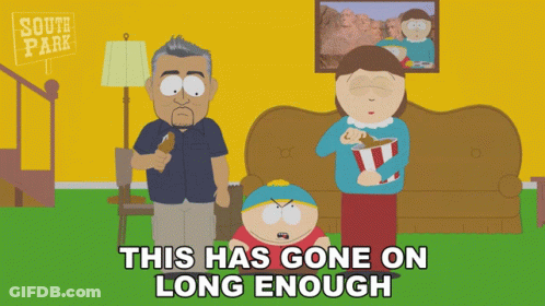 A South Park Cartoon Shows A Man And Woman Sitting On A Couch GIF