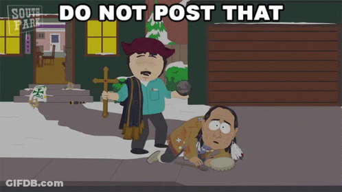 A South Park Cartoon Shows A Man Holding A Cross Standing Next To A Man Kneeling On The Ground GIF