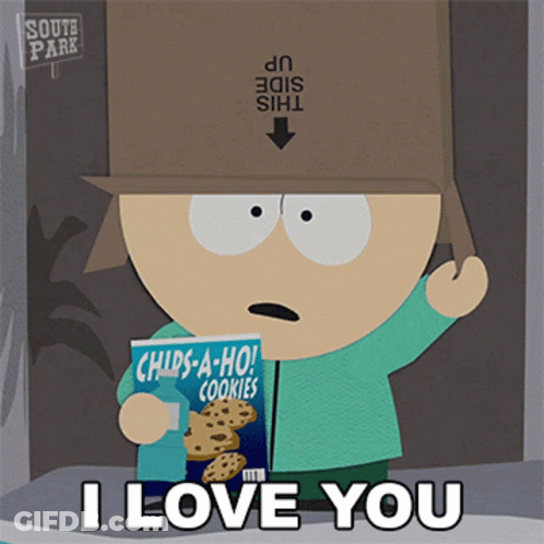 A South Park Character Holding A Box Of Chips A Ho Cookies GIF