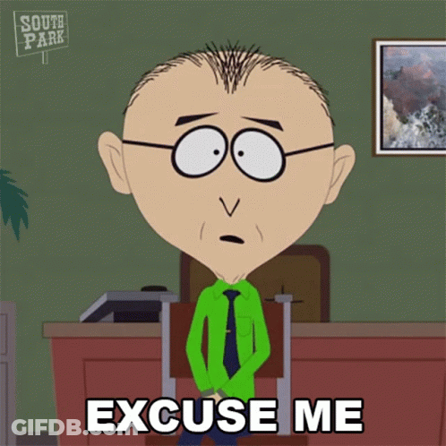 A South Park Character Is Sitting At A Desk And Says Excuse Me GIF