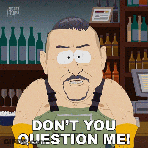 A South Park Character Says " Don 'T You Question Me " GIF