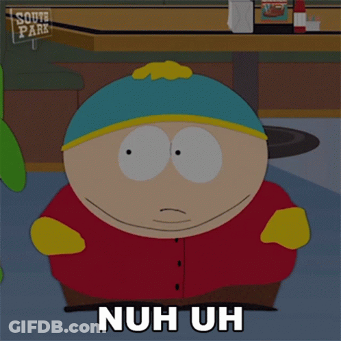 A South Park Character Says Nuh Uh In A Cartoon GIF