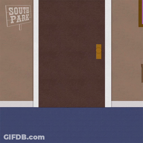 A South Park Sign Hangs On A Wall Above A Doorway GIF