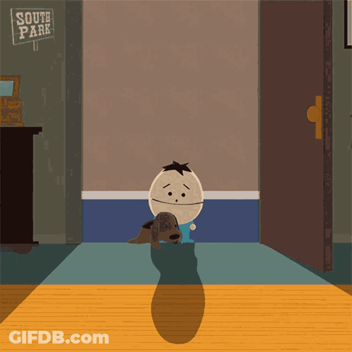 A South Park Sign Hangs On A Wall Above A Doorway GIF