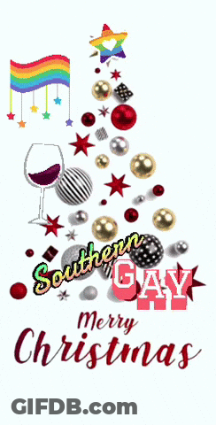 A Southern Gay Merry Christmas Card With A Christmas Tree Made Out Of Decorations GIF