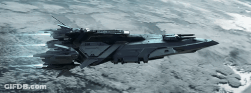 A Space Ship Is Flying Through The Clouds In Space GIF