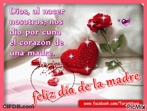 A Spanish Greeting Card With A Heart And A Rose GIF