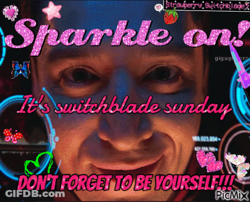 A Sparkle On It 'S Switchblade Sunday Poster With A Man 'S Face GIF