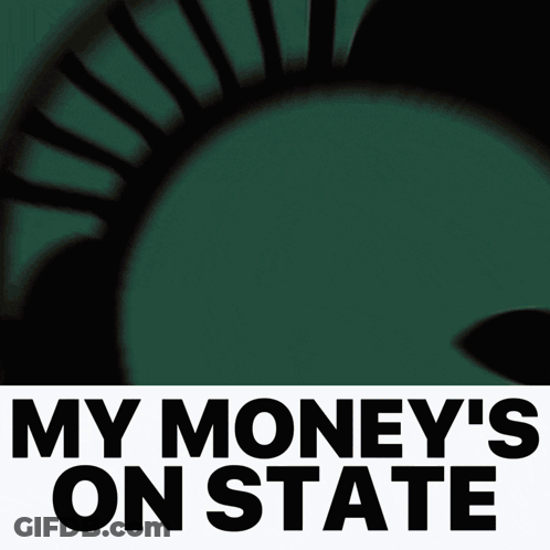 A Spartan Helmet Surrounded By Money With The Words My Money 'S On State Below It GIF