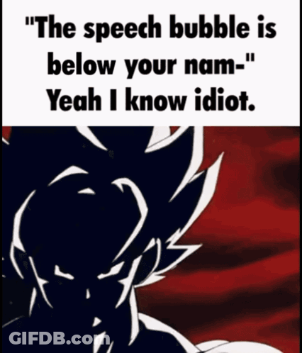 A Speech Bubble That Says " The Speech Bubble Is Below Your Name- Yeah I Know Idiot " GIF