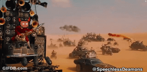 A Speechless Deamons Advertisement Shows A Saxophone Player In The Desert GIF