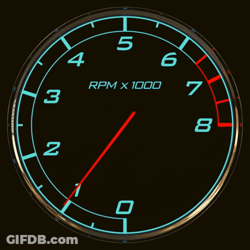 A Speedometer With The Words Rpm X 1000 On The Face GIF