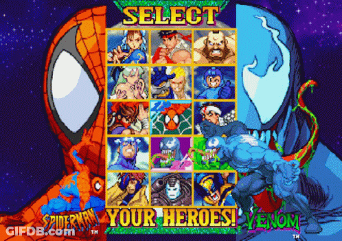 A Spider-Man And Venom Video Game Has A Select Your Heroes Screen GIF
