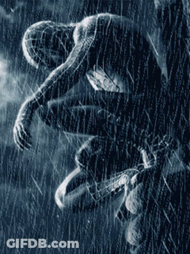 A Spider Man Is Crawling Through The Rain In A Pixelated Image GIF